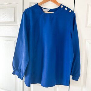 Vintage Blair Blue Button Shoulder Blouse Long Sleeve Top Women’s XL